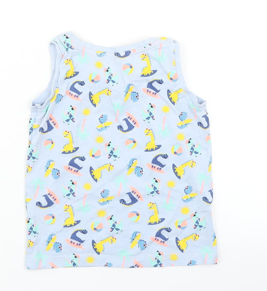 Matalan Boys Blue Basic Tank Size 3-4 Years - Dinosaur print