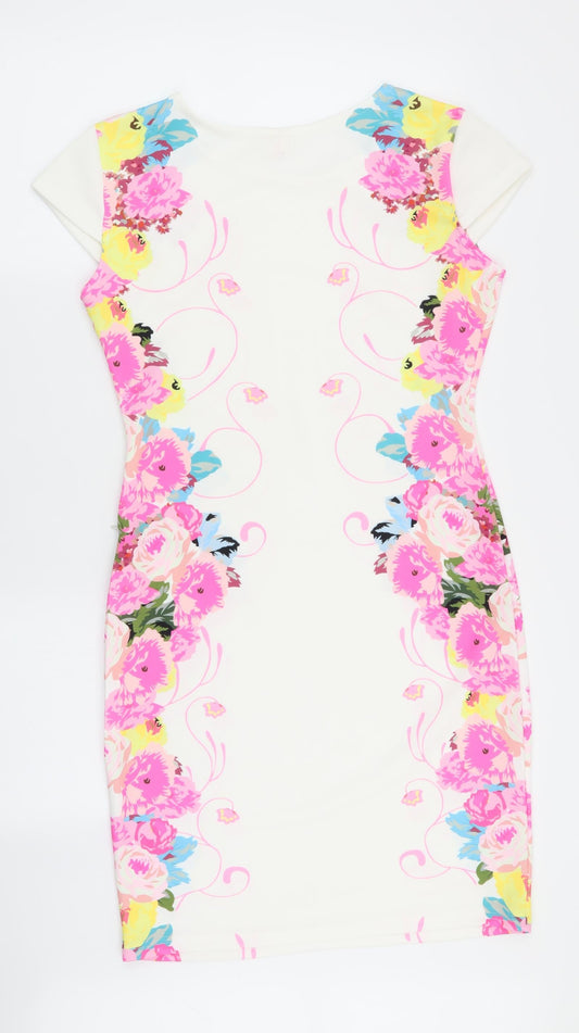 elfin Womens White Floral A-Line Size L