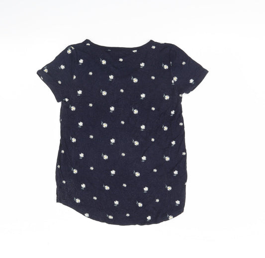 Hollister Womens Blue Floral Basic T-Shirt Size XS