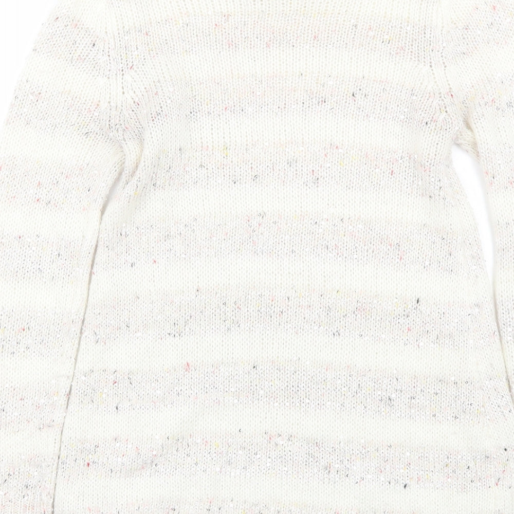 Peacocks Womens White Striped Pullover Jumper Size 10