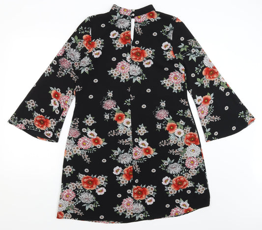 Peacocks Womens Black Floral A-Line Size 10