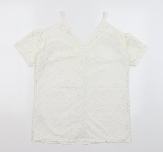 Very Womens White Floral Basic T-Shirt Size 12