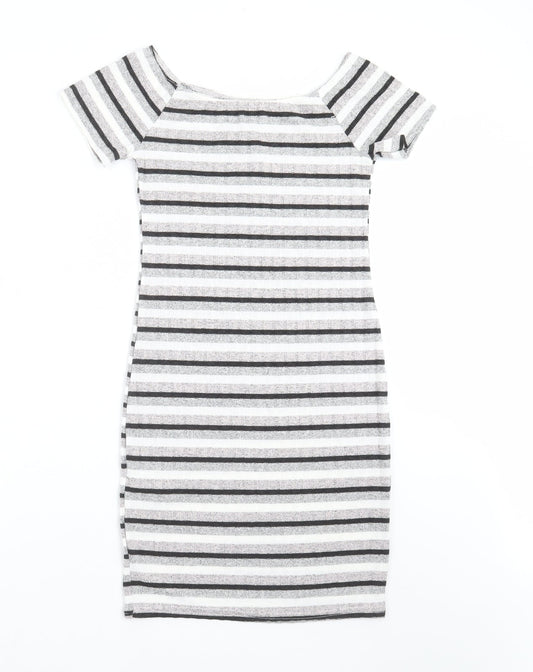 New Look Womens Grey Striped Knit Pencil Dress Size 10