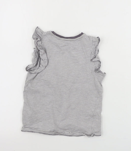 Marks and Spencer Girls White Striped Basic T-Shirt Size 6-7 Years