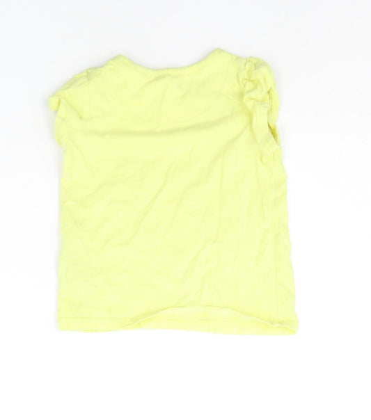 Marks and Spencer Girls Yellow Geometric Basic T-Shirt Size 3-4 Years