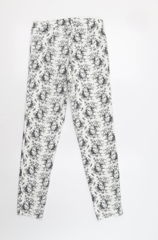 H&M Womens White Floral Trousers Size S L27 in