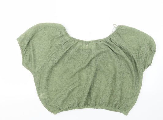 Folia Womens Green Cropped Blouse Size 16