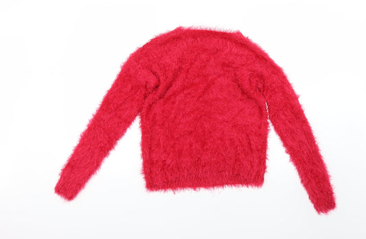 Star Womens Red Geometric Pullover Jumper Size 10