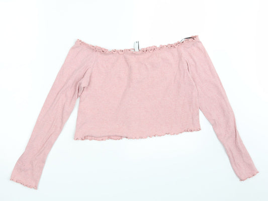 H&M Womens Pink Cropped Blouse Size L