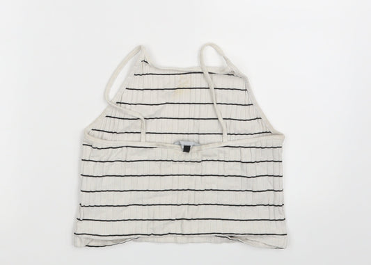 New Look Womens White Striped Cropped Tank Size 14
