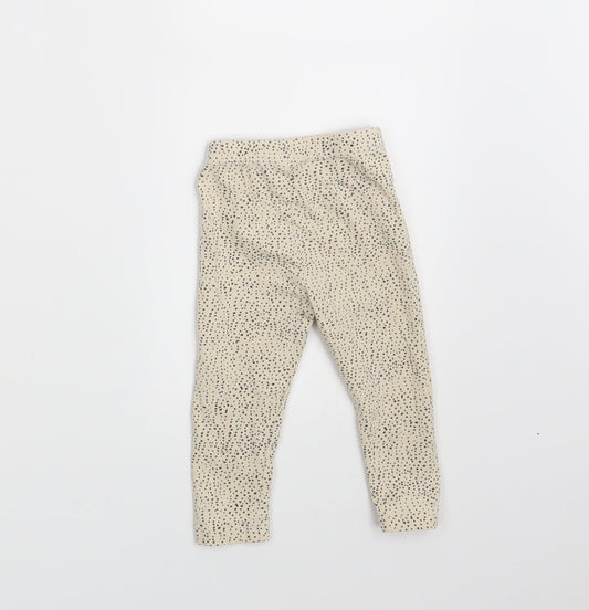 Preworn Girls Beige Polka Dot Jogger Leggings Size 0-3 Months - Waist 12in; Inside leg 9in