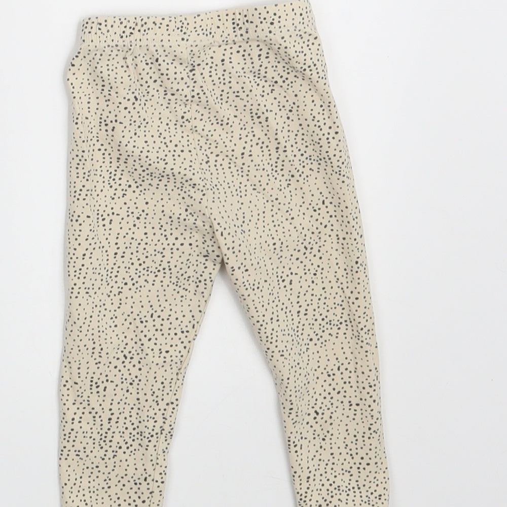 Preworn Girls Beige Polka Dot Jogger Leggings Size 0-3 Months - Waist 12in; Inside leg 9in