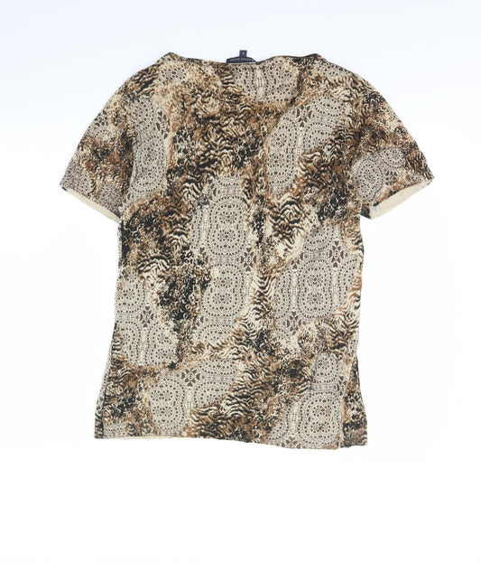 Karen Scott Womens Beige Animal Print Basic Blouse Size M