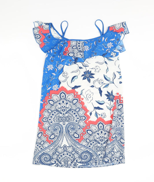 Little Miss Captain Womens Blue Floral Shift Size S