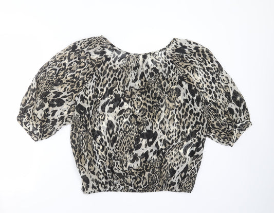 Wallis Womens Grey Animal Print Basic Blouse Size M