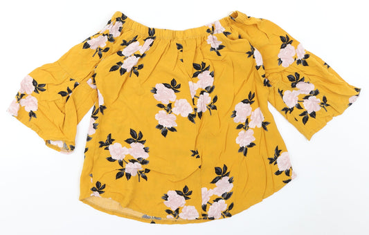 Select Womens Yellow Floral Basic Blouse Size 8