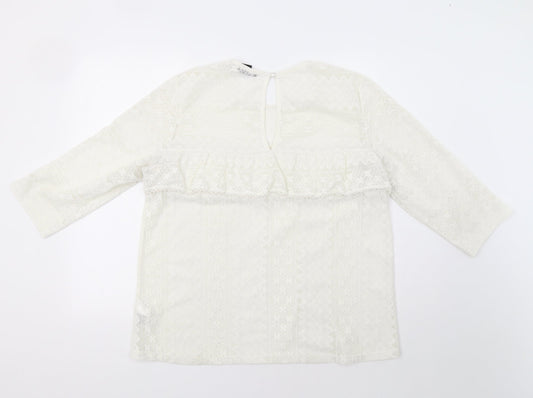 H&M Womens Ivory Geometric Lace Basic Blouse Size L