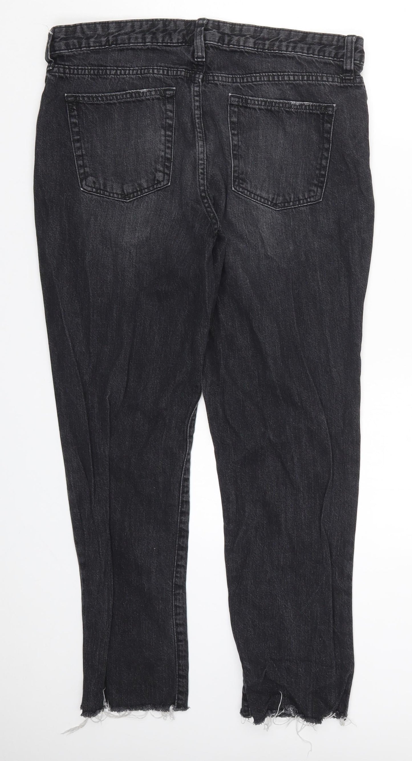 Gap Womens Black Denim Boyfriend Jeans Size 34 in L27 in - Distressed Hem Ankle Grazer