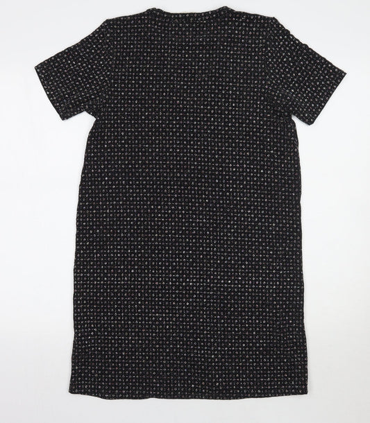 Oasis Womens Black Geometric Rayon A-Line Size S