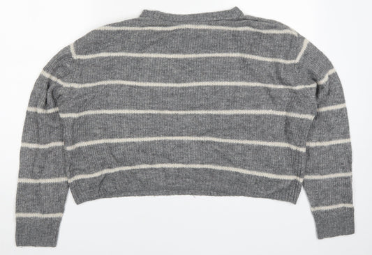 H&M Womens Grey Striped Knit Pullover Jumper Size M