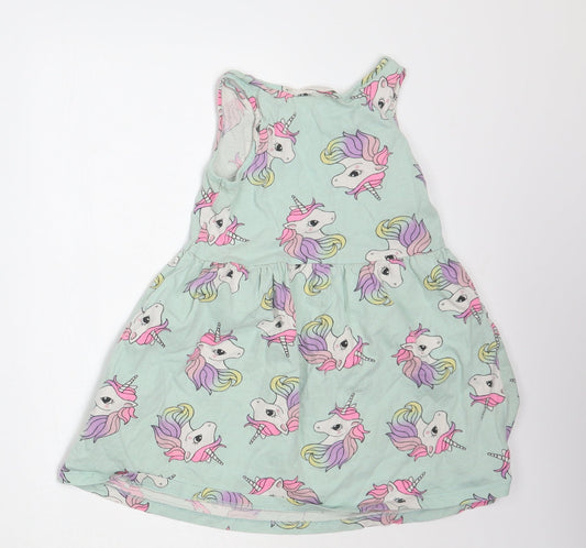 H&M Girls Green Animal Print A-Line Size 3 Years