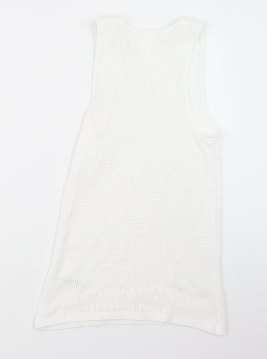 Marks and Spencer Womens White Knit Basic T-Shirt Size S - Long