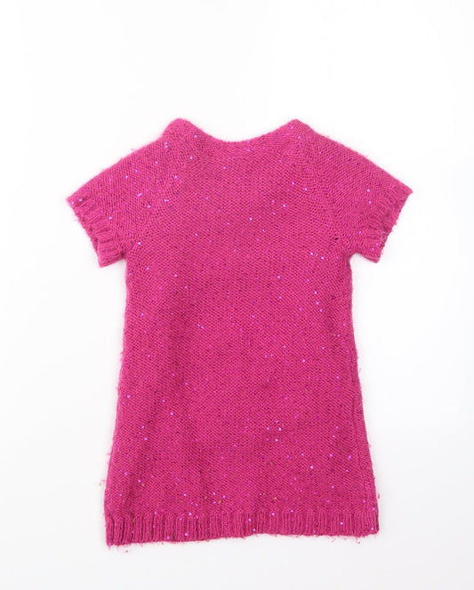 John Lewis Girls Pink Knit Pullover Jumper Size 2 Years - Long