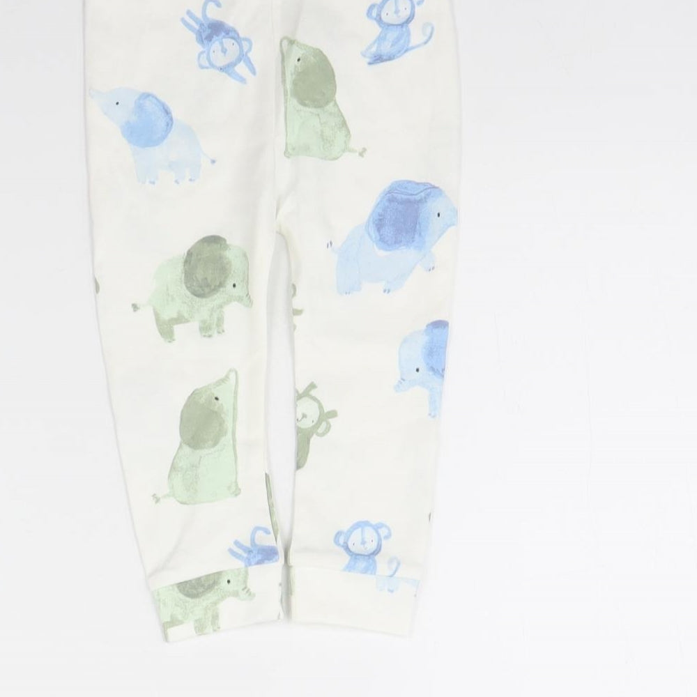 George Girls White Animal Print Jogger Trousers Size 9 Months - Elephant