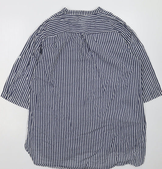 Lacon Bleu Womens Blue Striped Basic Button-Up Size XL