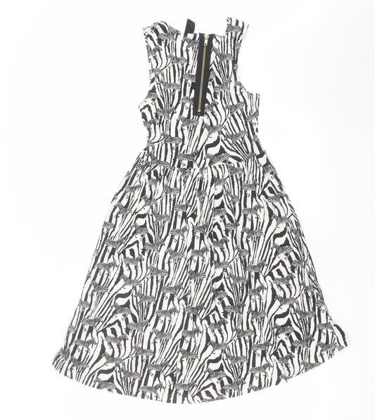 H&M Womens Black Animal Print Fit & Flare Size XS - zebra print
