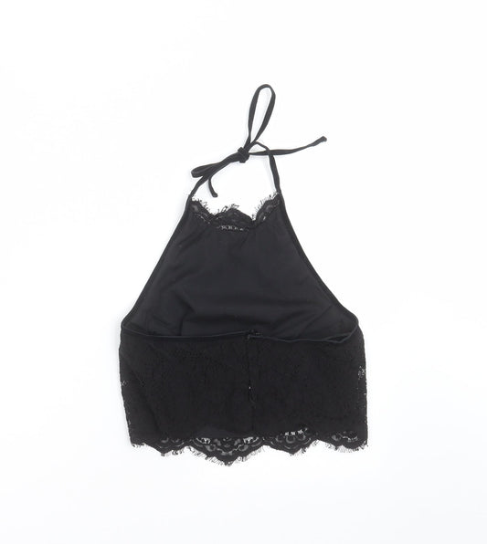 Topshop Womens Black Floral Cropped Blouse Size 6