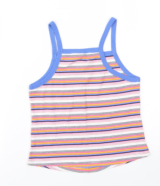 M&S Girls White Striped Basic Tank Size 9-10 Years