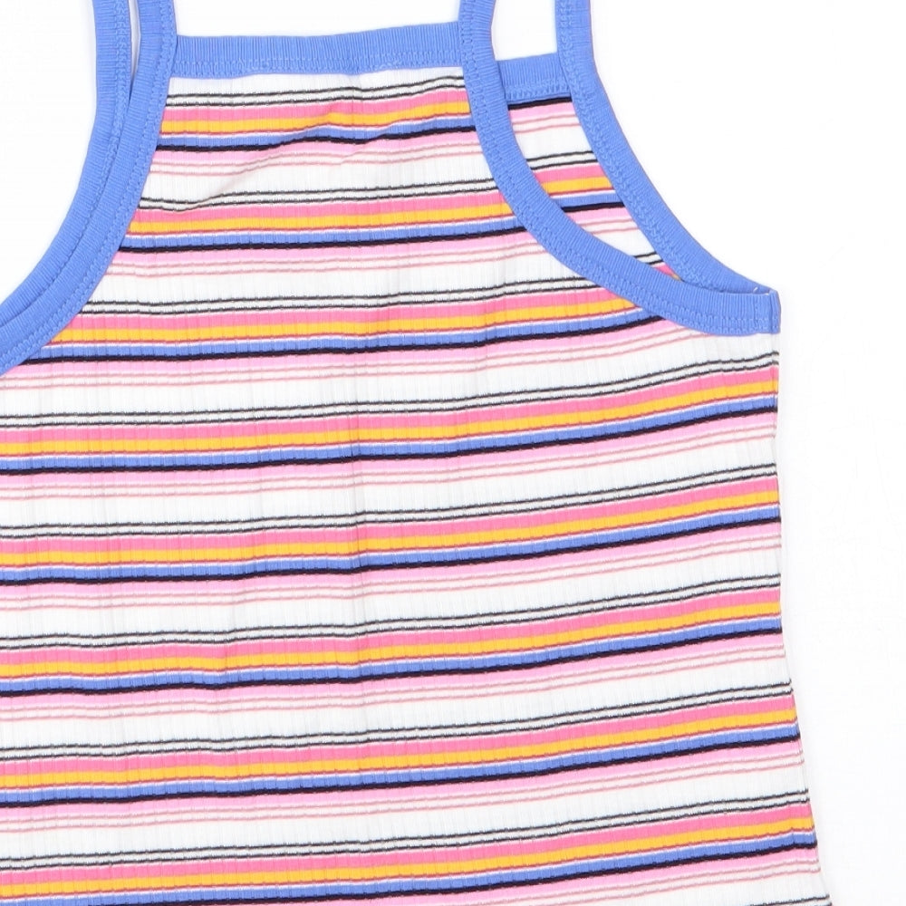 M&S Girls White Striped Basic Tank Size 9-10 Years