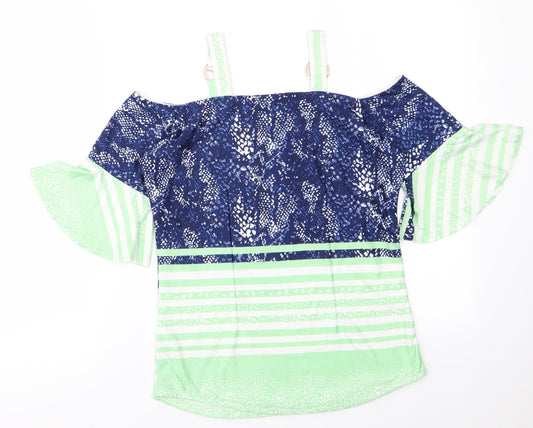 Preworn Womens Blue Striped Basic T-Shirt Size S