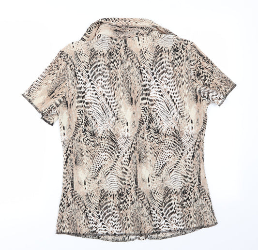 Damart Womens Brown Animal Print Basic Button-Up Size 14