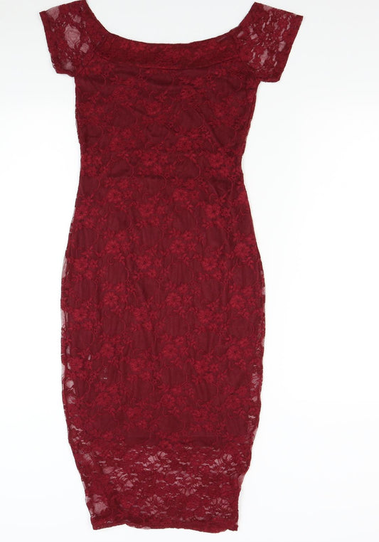 Boohoo Womens Red Lace Bodycon Size 8