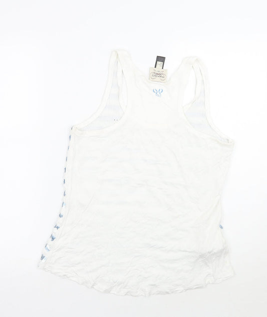 Mango Womens White Striped Basic Tank Size L