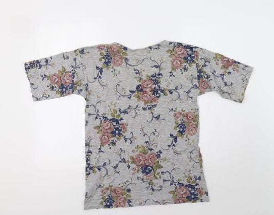 Patchwork Womens Grey Floral Basic T-Shirt Size M