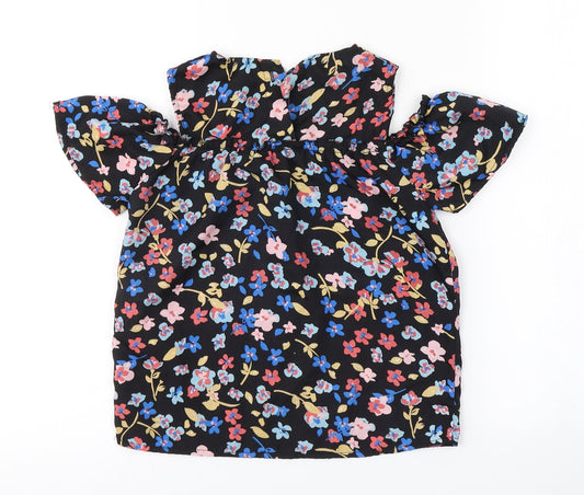 Preworn Girls Black Fair Isle Basic Blouse Size 10-11 Years