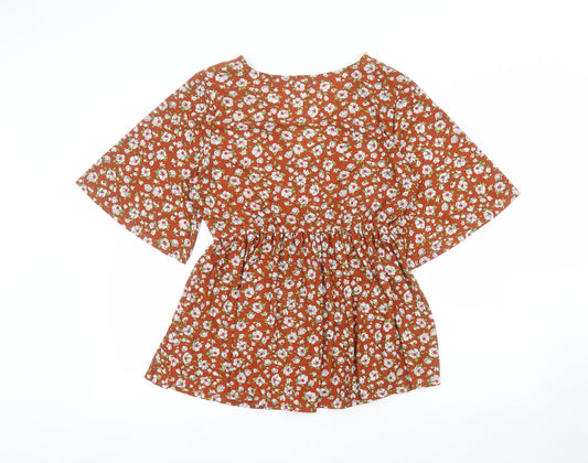 TEMT Womens Orange Floral A-Line Size M