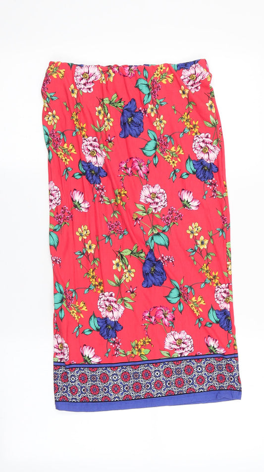 Dorothy Perkins Womens Red Floral Straight & Pencil Skirt Size 8 - Calf Length