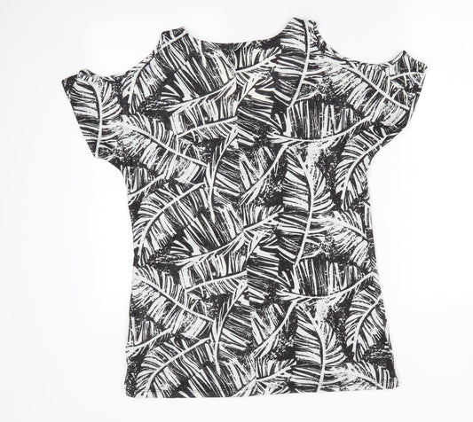 Peacocks Womens Black Floral Tunic T-Shirt Size 10 - Cut out shoulders