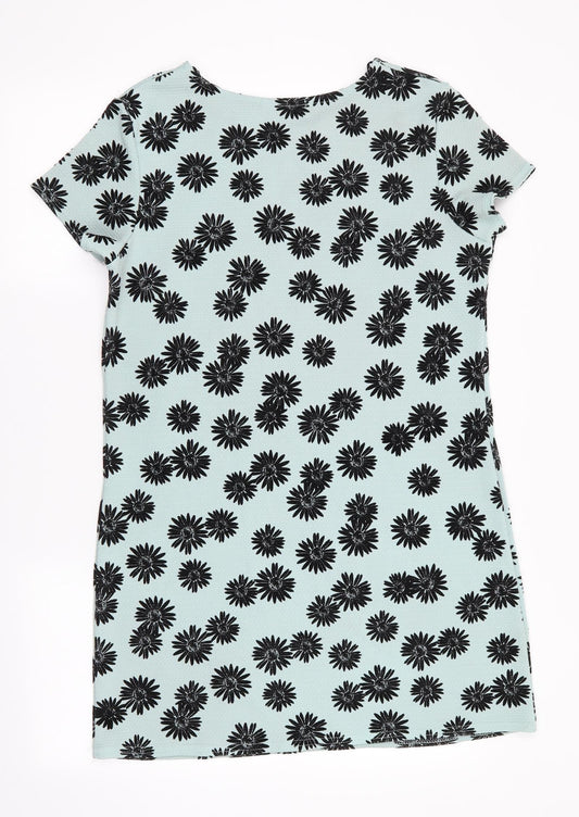 Select Womens Green Floral A-Line Size 12 - Black Flower Print