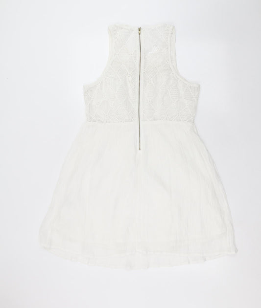 Rebellion Womens White Geometric Fit & Flare Size M - crochet detail