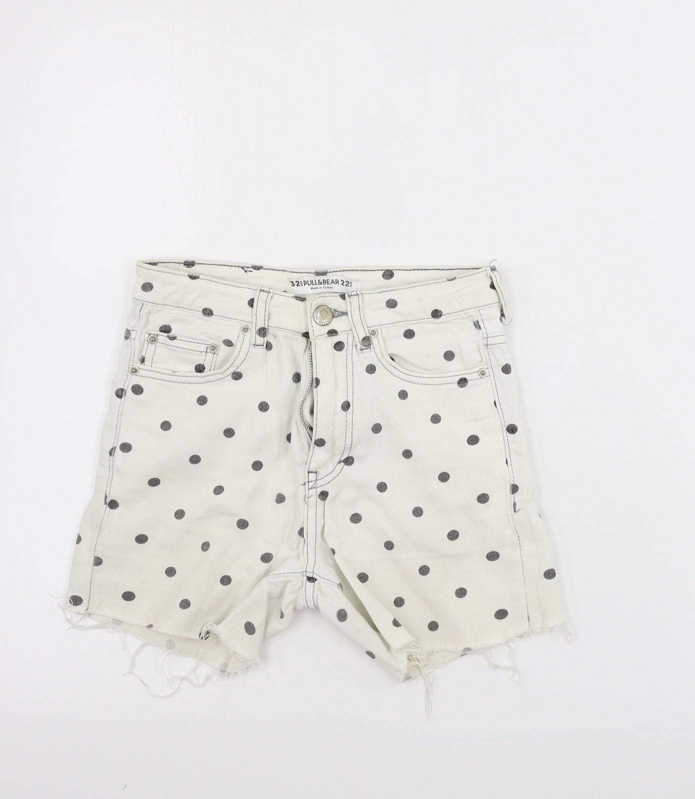 Pull&Bear Womens Ivory Polka Dot Cut-Off Shorts Size 24 in