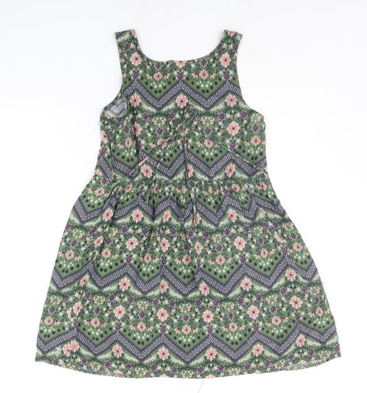 Beautees Womens Green Geometric Basic Tank Size 8