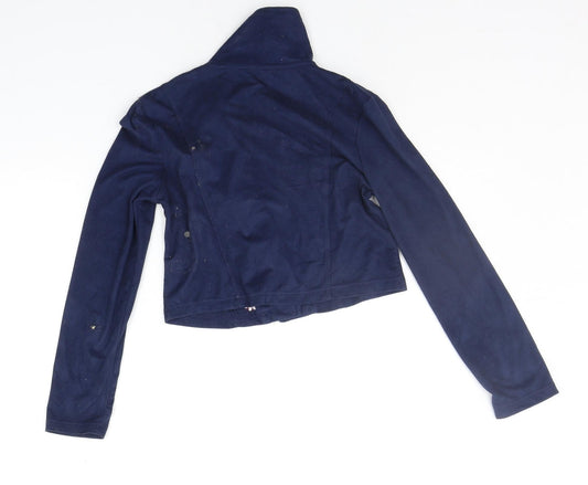 Beautees Womens Blue Floral Jacket Size 8