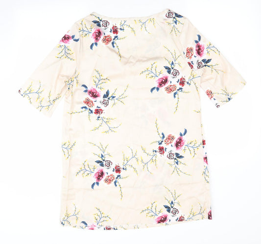 Preworn Womens Ivory Floral A-Line Size L - Satin feel red flowers