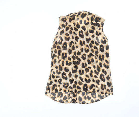 Lipsy Womens Brown Animal Print Basic Button-Up Size 10