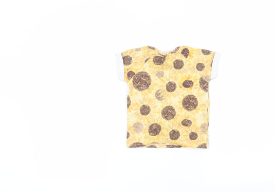 Aitchmakes Girls Yellow Floral Basic T-Shirt Size 2-3 Years